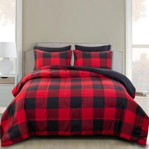 Altitude| 100% Cotton Flannel Buffalo Plaid Sheet Set - Red and Black